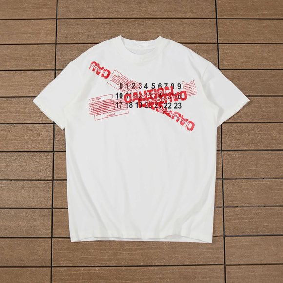 Maison Margiela Caution Tape Print T-Shirt - Authentic, Stylish, Unique Design - Picture 1 of 11